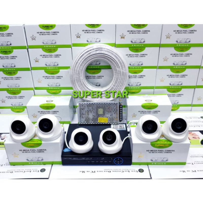 paket cctv 8 Chanel 6 kamera lensa 5mp 1080p ir sony turbo hd indoor