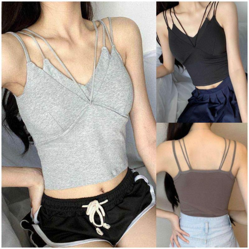 Tanktop Tangtop Tengtop Tank Top Bra Bh Wanita Anak Perempuan Push Up Busa Tebal Korea Tali Kecil