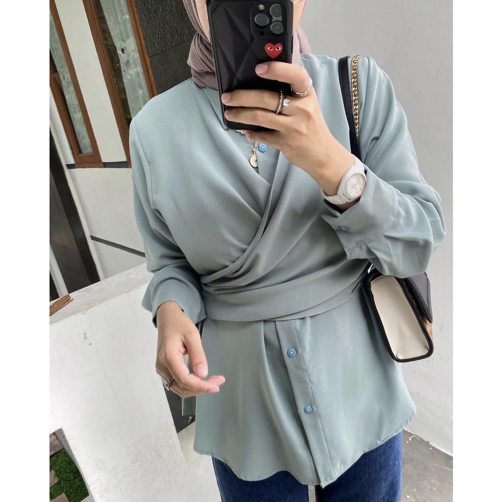 BEFAST - ZEC OOTD Blouse YUKARI / Megan Top Blouse / Atasan Blouse Wanita Wrap Top / Blouse Oversize Lengan Panjang / Pakaian Casual Wnita / Blouse Polos Formal / Fashion Wanita Modis / Blouse Model Terbaru