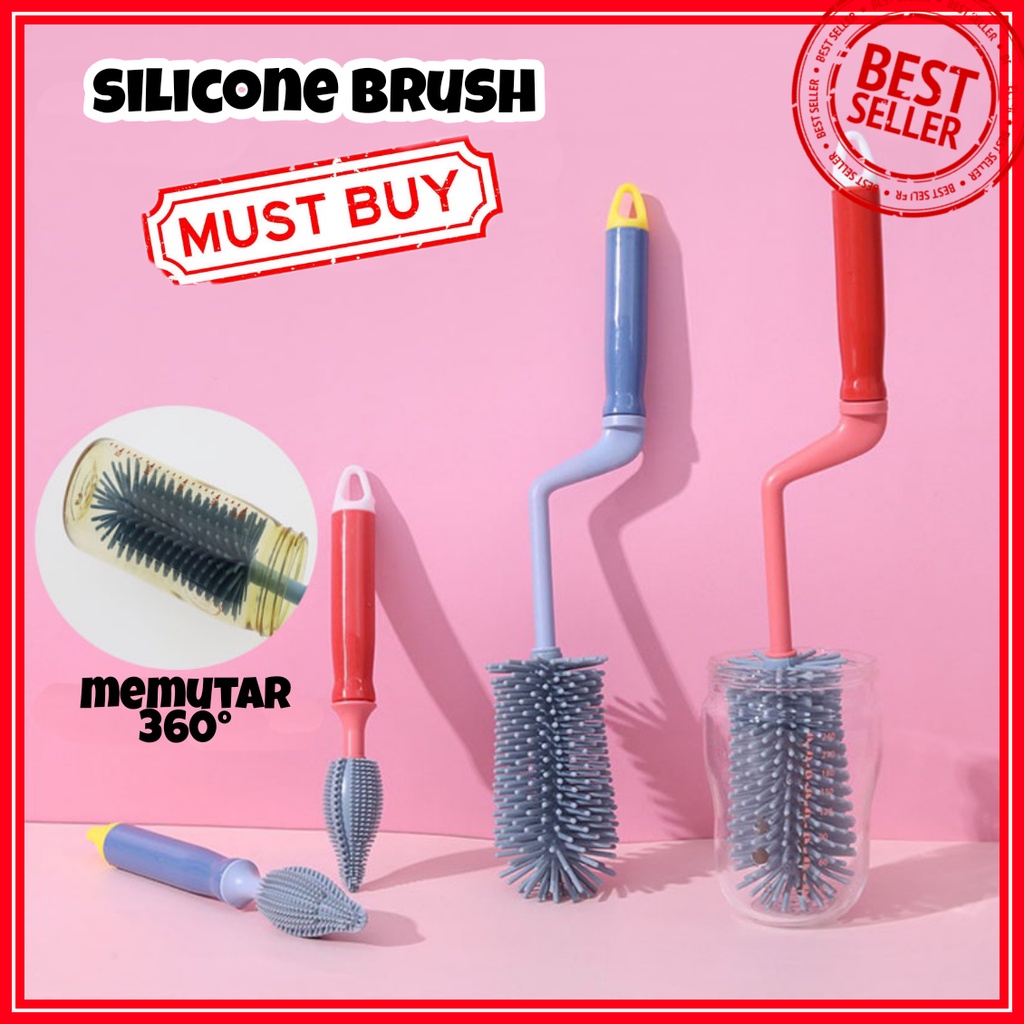 2in1 Sikat Botol Silikon Bayi Baby Bottle Brush Silicone Nipple Straw/ Sikat Botol Susu Bayi / Sikat
