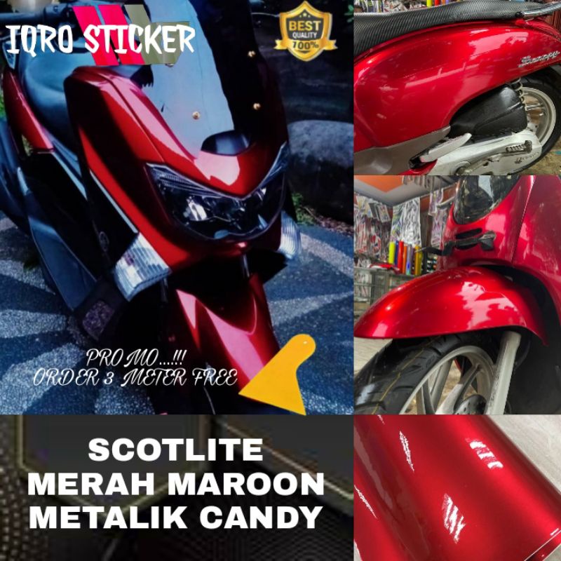 sticker skotlet metalik merah candy glossy / skotlet merah candy /skotlet motor / skotlet mobil