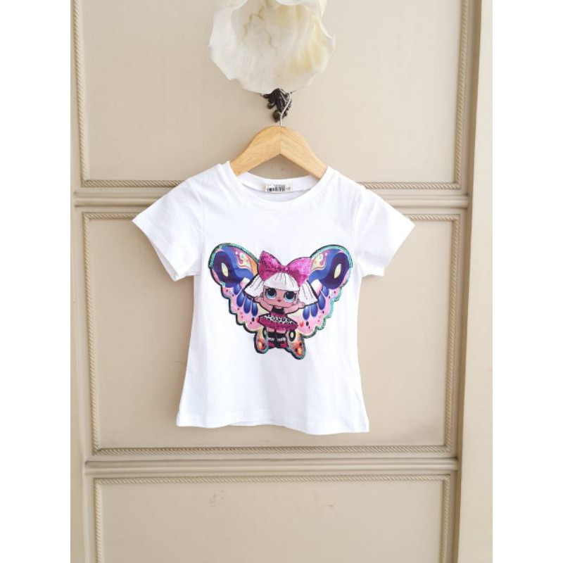 KAOS LOL BUTTERFLY IMPORT / KAOS ANAK / BAJU ANAK LUCU SEQUIN MURAH