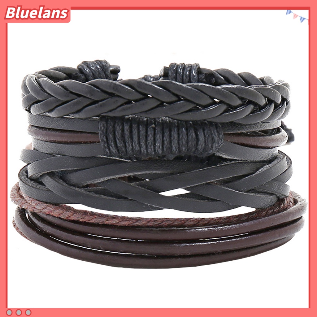 4pcs / Set Gelang Tali Kepang Multilayer Adjustable Handmade Bahan Kulit Imitasi Untuk Unisex