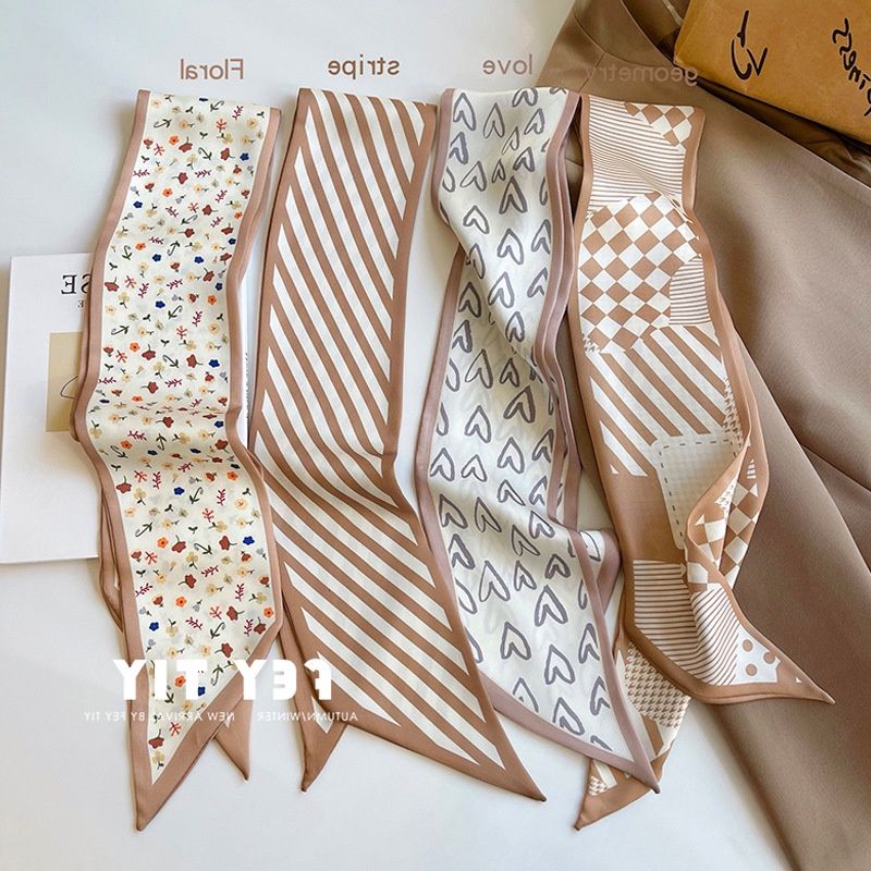 SYAL TWILLY PANJANG VARIAN HIJAU BIRU COKLAT SELENDANG SATIN SILK SCARF LEHER WANITA KOREA AKSESORIS TAS SHAWL GREEN BLUE BROWN COLOR VARIASI MOTIF
