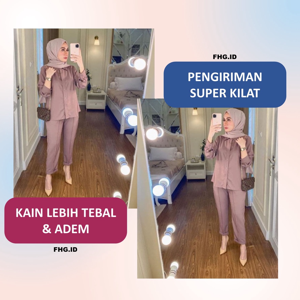 Setelan Kemeja Wanita Kerja Formal One Set Adem Ori Premium Nabila Salsabila High Quality Polos Korean Style Busui Kekinian  Jumbo Lengan Panjang Kekinian Terbaru Casual Elegan Grosir Import Premium Ld 125 Ld 130 Ld 140 Remaja Style Hijab sk0001-2