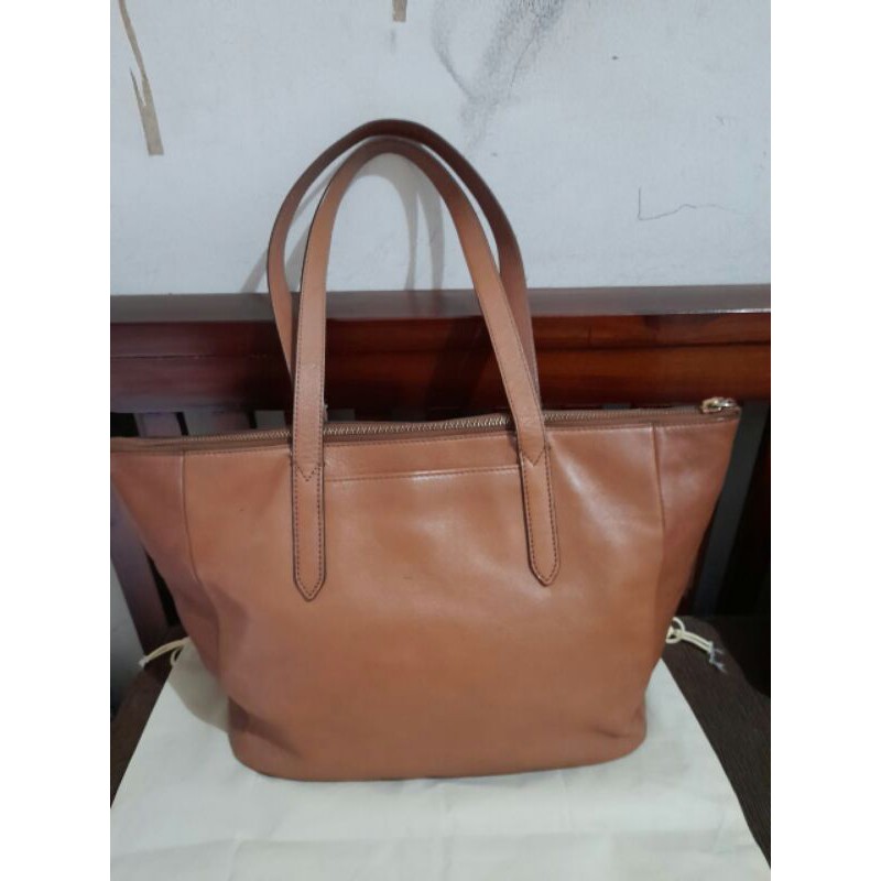 tas fossil shopper tote brown preloved