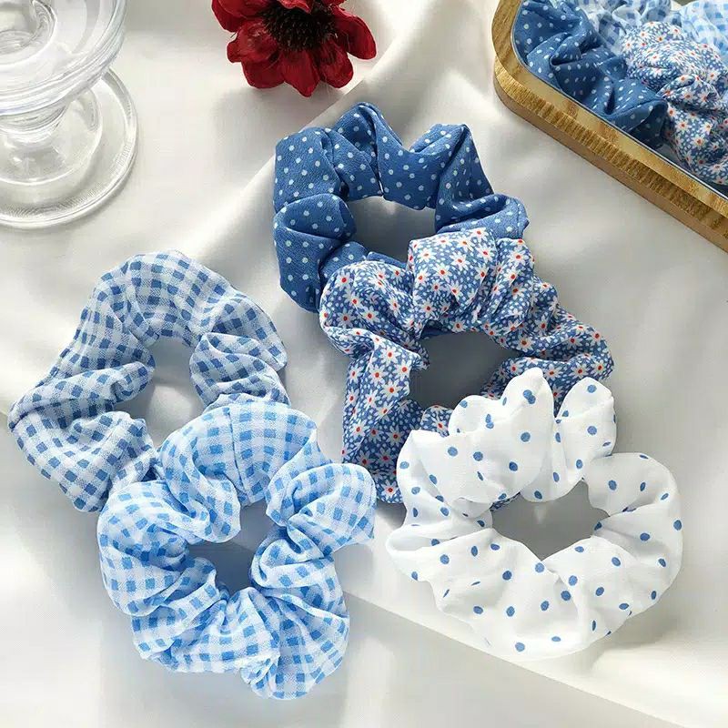 JB044 Scrunchie Hijab Satin Gelang Hairband Ikat Rambut Korea Kuncir Motif Kotak