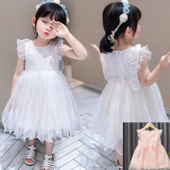 dress putih anak perempuan import / butterfly dress