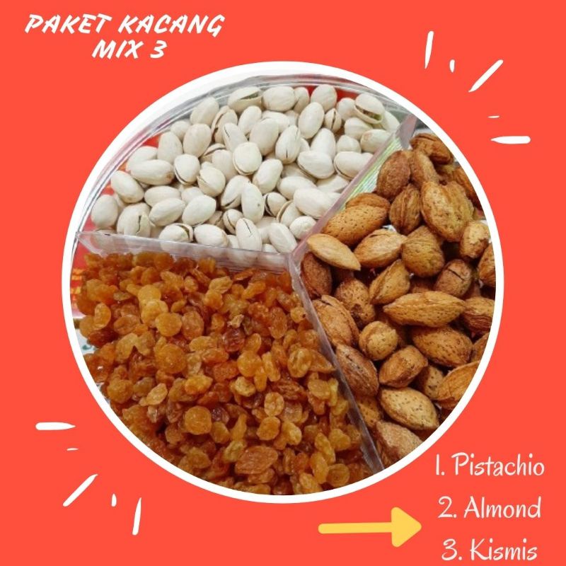 

PAKET HAMPERS MURAH 150 RIBUAN Pistachio Almond Kismis PAKET MIX 3