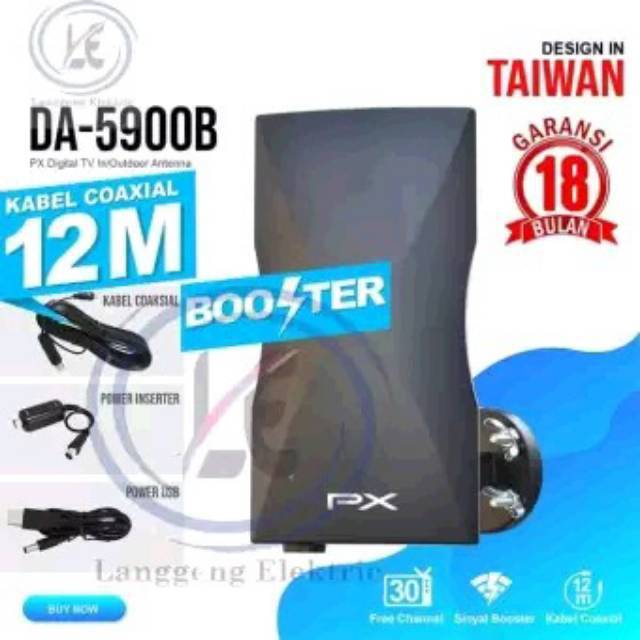 Antena PX DA-5900B Digital Analog Antena TV + Kabel 12 Mtr Booster Indoor/Outdoor