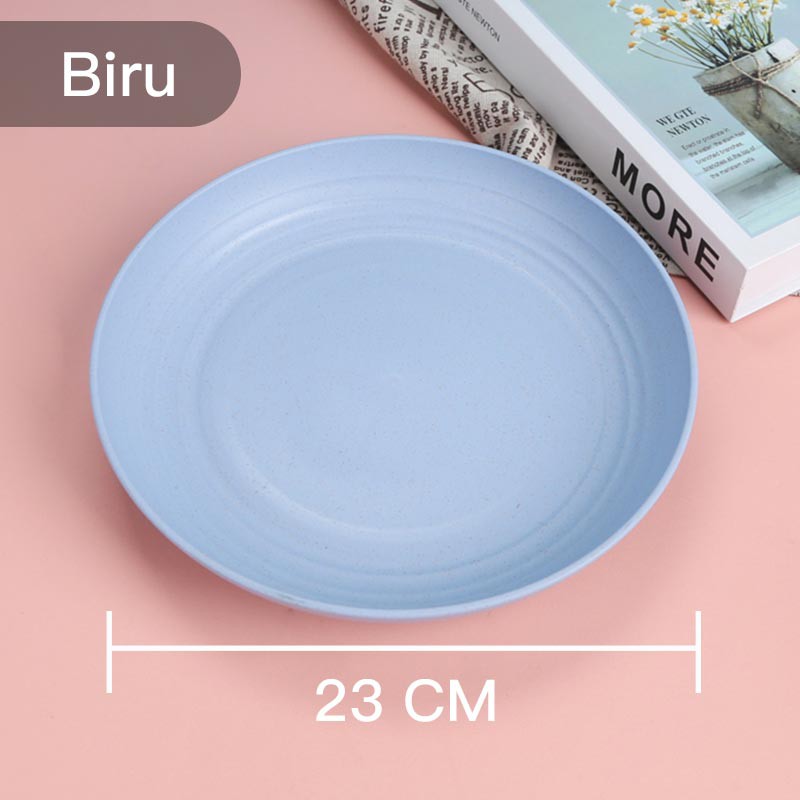❤ READY STOCK❤Piring Makan Saji |14.5、 20 、23 dan 25 cm Round Plate Piring Saji | Ramah Lingkungan | Biodegradable-23cm-Biru