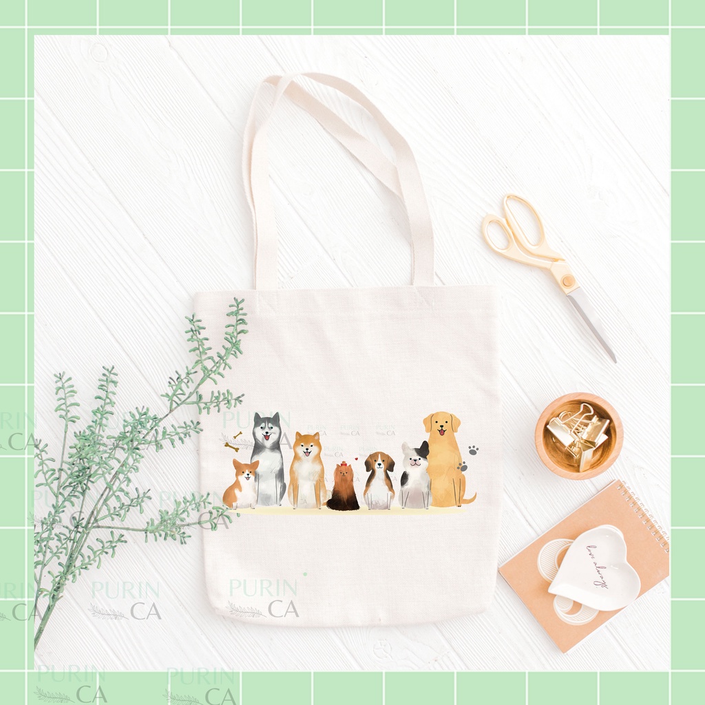 Tote bag Kanvas Gambar DOG LOVERS Lucu