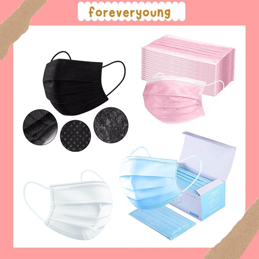 FY Masker Biru &amp; Hitam Isi 50pcs Masker Earloop 3 PLY Mask Biru &amp; Hitam Disposable