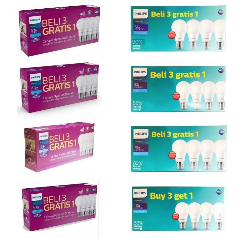 PROMO Lampu Philips LED 5 6 7 8 9 10 11 12 watt warna PUTIH Kemasan paket isi 4 lebih hemat Essesnti