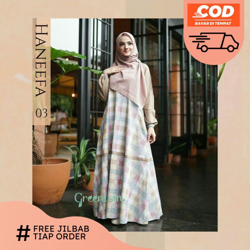 Greenism Haneefa Dress Mix Polos Katun Ima Kotak Oxford