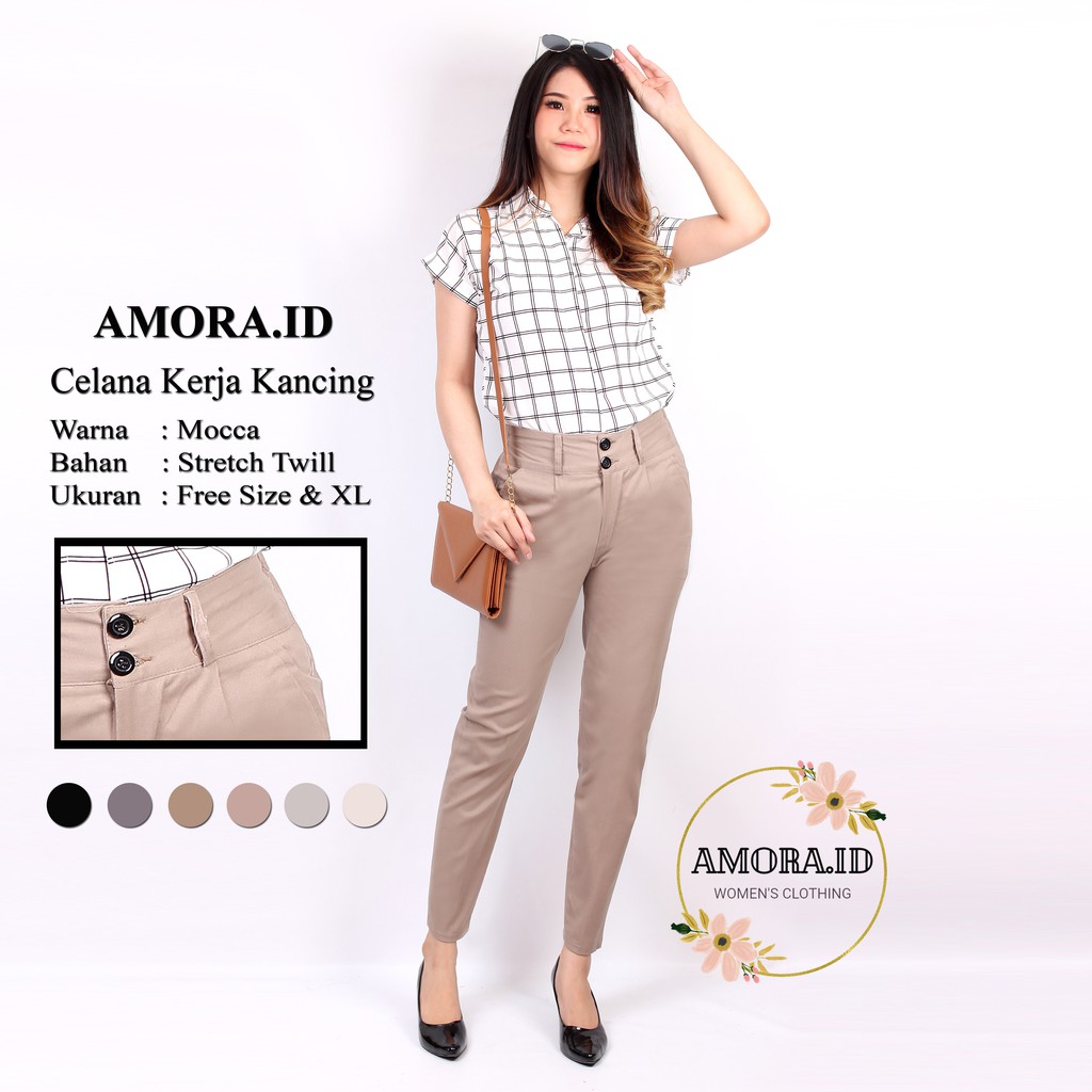 AMORA Celana Baggy Pants Wanita Premium Model Resleting Size allsize,XL,2L AMO