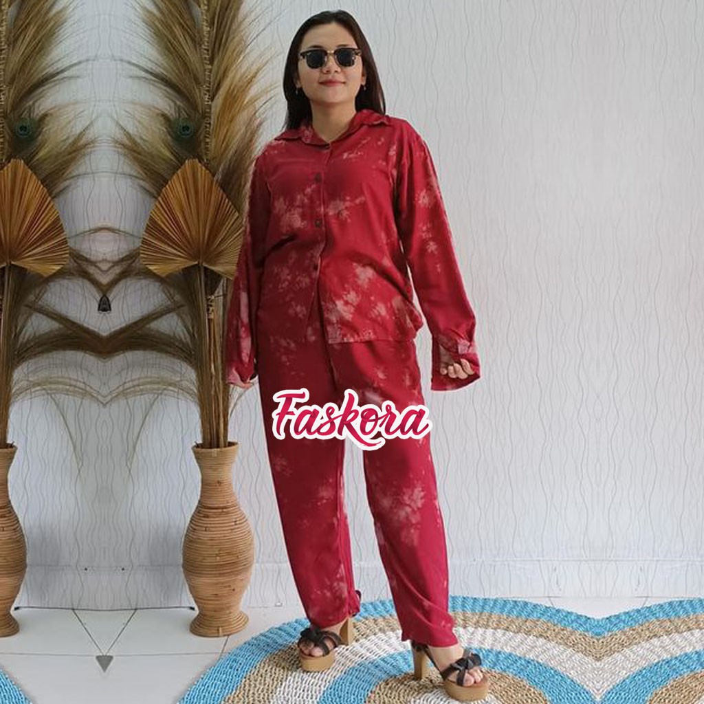 Set Kemeja Tie dye Wanita Lengan Panjang STN13 / Kemeja Tie dye Wanita Lengan Panjang Jumbo