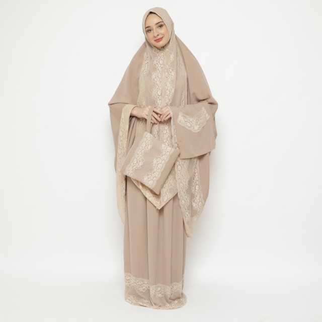 Zara Lace Premium Prayer Set in Brandy/ Mukena Zara / Mukena Premium / Mukena Mahar