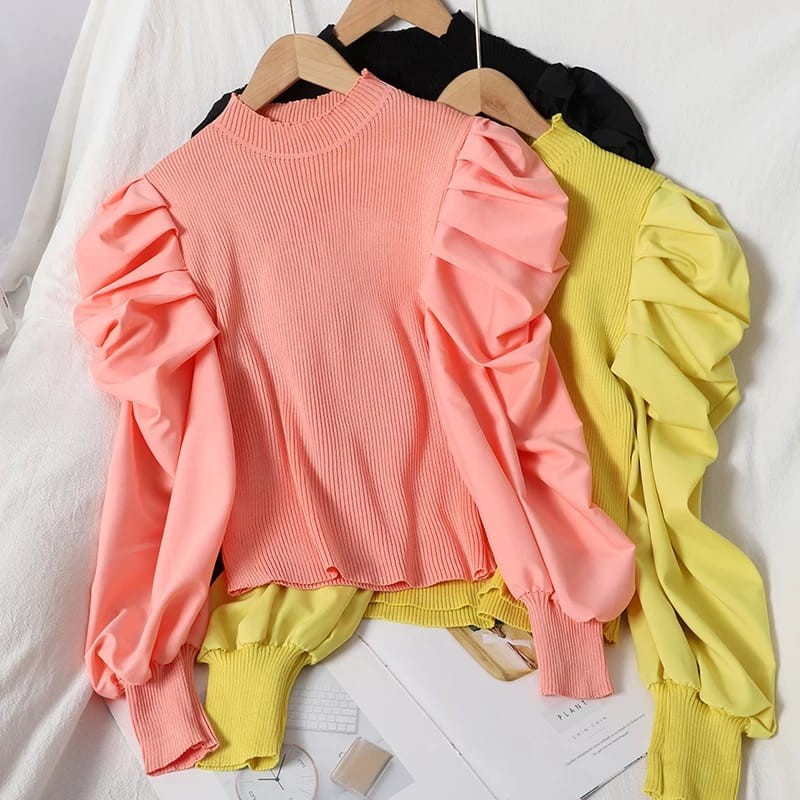 BEFAST - ZEC Blouse SAER / Junry Combi RIB / Atasan Wanita Unik / Atasan Lengan Kupu-Kupu / Blouse Kekiniaan / Blouse Polos Terlaris