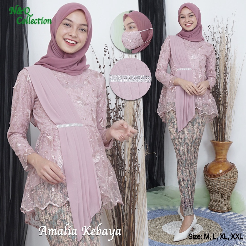 Kebaya Setelan Aurora Selendang Tulle / Kebaya Modern Selendang Tille Rosegold Dan Warna Lain