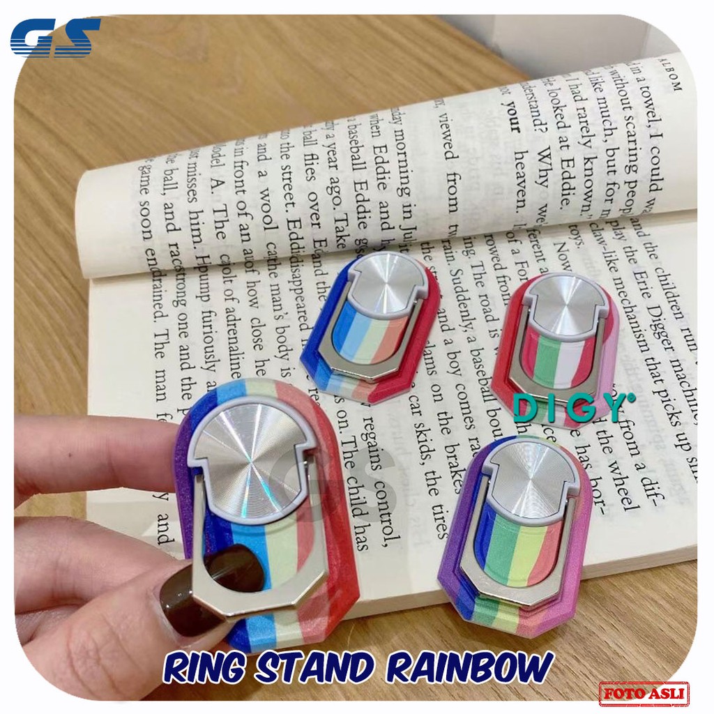 Stand Holder hp model terbaru Putar Model Ring Bahan Metal untuk Handphone, Rainbow