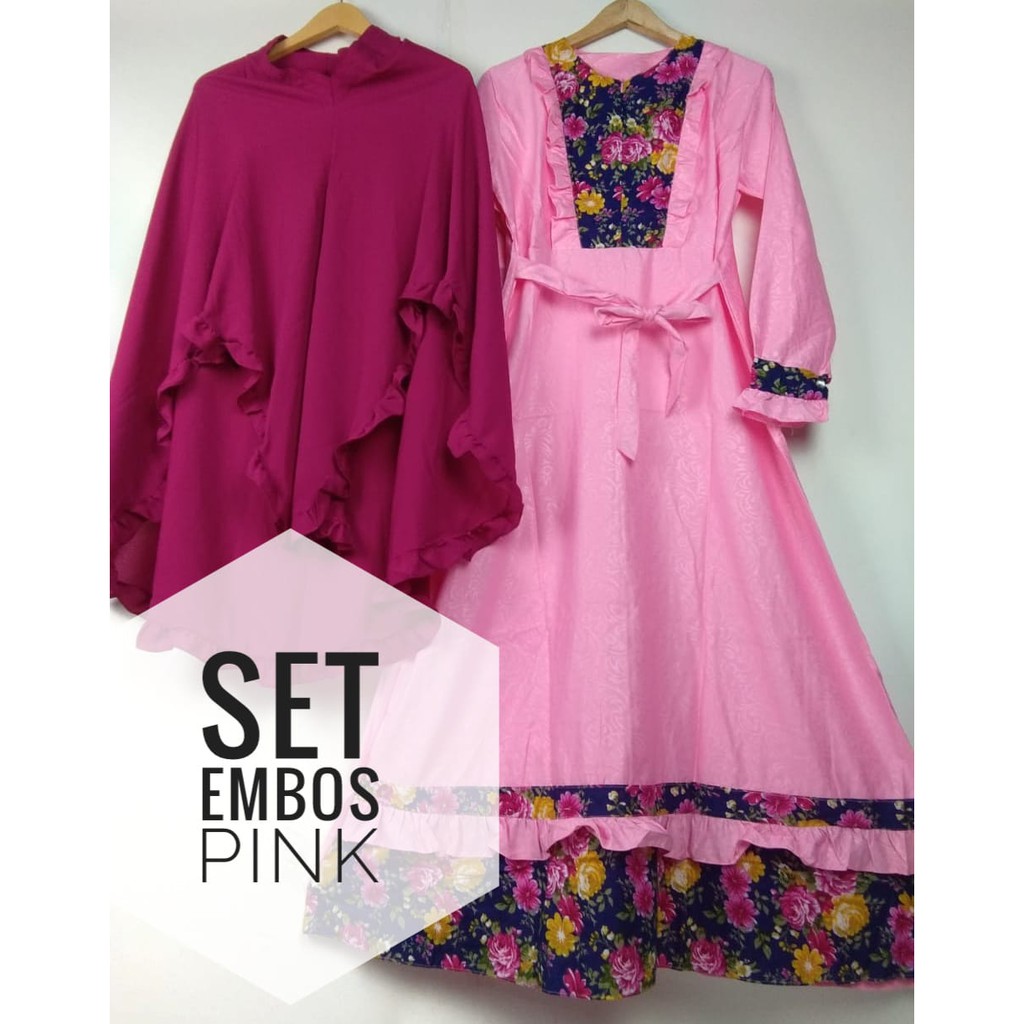 Gamis sabina set khimar embos mix katun jepang motif