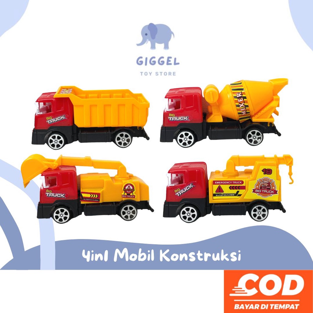 [ Giggel ] Mainan Mobil Truk Kontruksi / 4in1 Mobil Kontruksi / Mobil truck konstruksi tarik / Mainan Mobil Diecast 4in1 Kontruksi