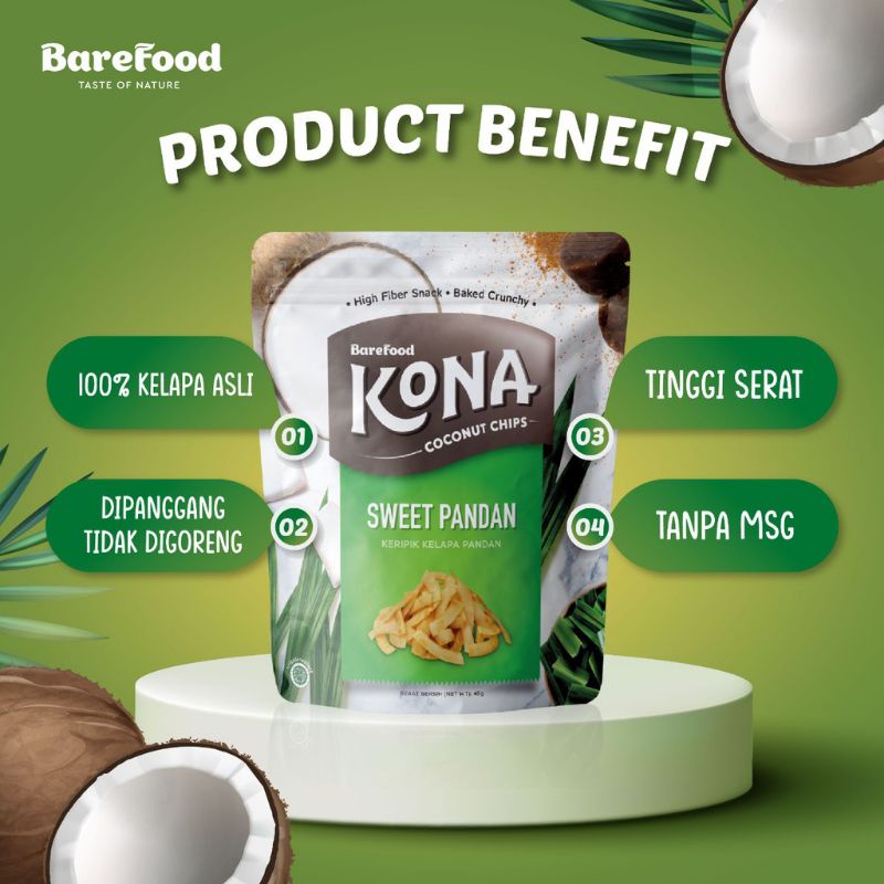 Barefood - KONA Coconut Chips High Fiber Snack Non MSG  45g