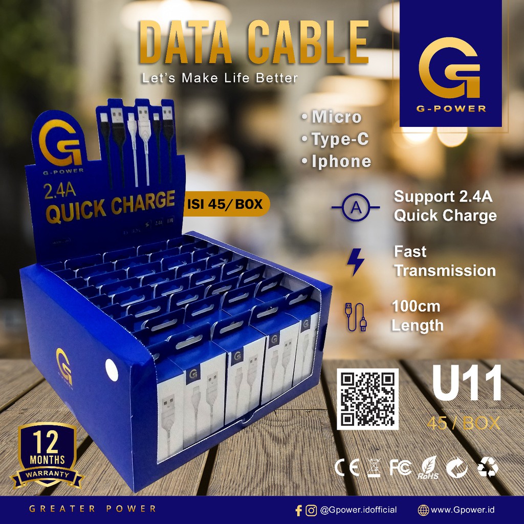 GPOWER KABEL DATA U11 FAST CHARGING PER BOX ISI 45 PER PCS