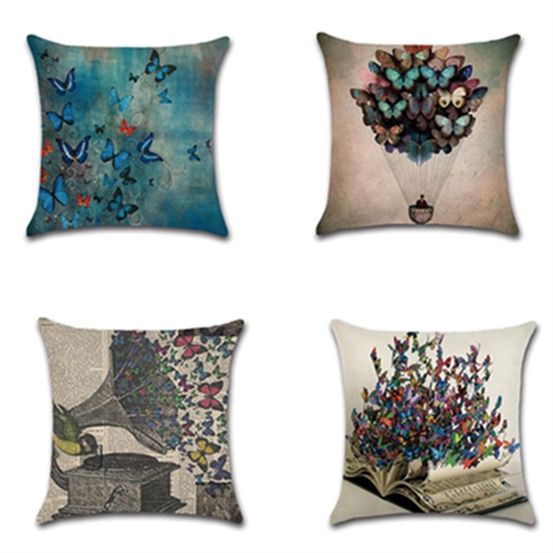 Sarung Bantal Bahan Katun Linen Polyester Motif Kupu Kupu Sarung Bantal Bahan Katun Linen Polyester Motif Kupu Kupu