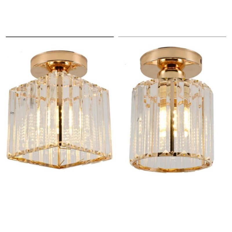 Lampu kristal plafon rumah Lampu ceiling kristal kotak modern crystal round