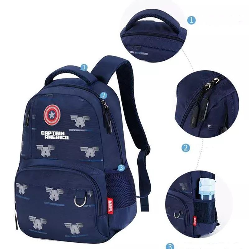 Disney Marvel Tas Sekolah untuk Anak Laki-laki Spider Iron Man Captain America Sudent Ransel Bahu Kapasitas Besar Tahan Air Mochila