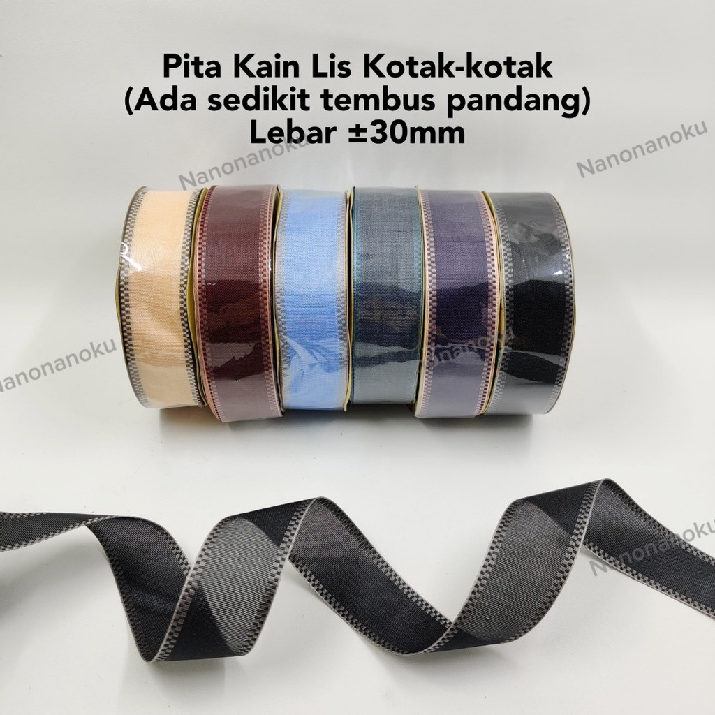 Pita Kain 3 cm Tengah Polos Lis Petak-petak Hiasan Hampers Souvenir Mahar Kado