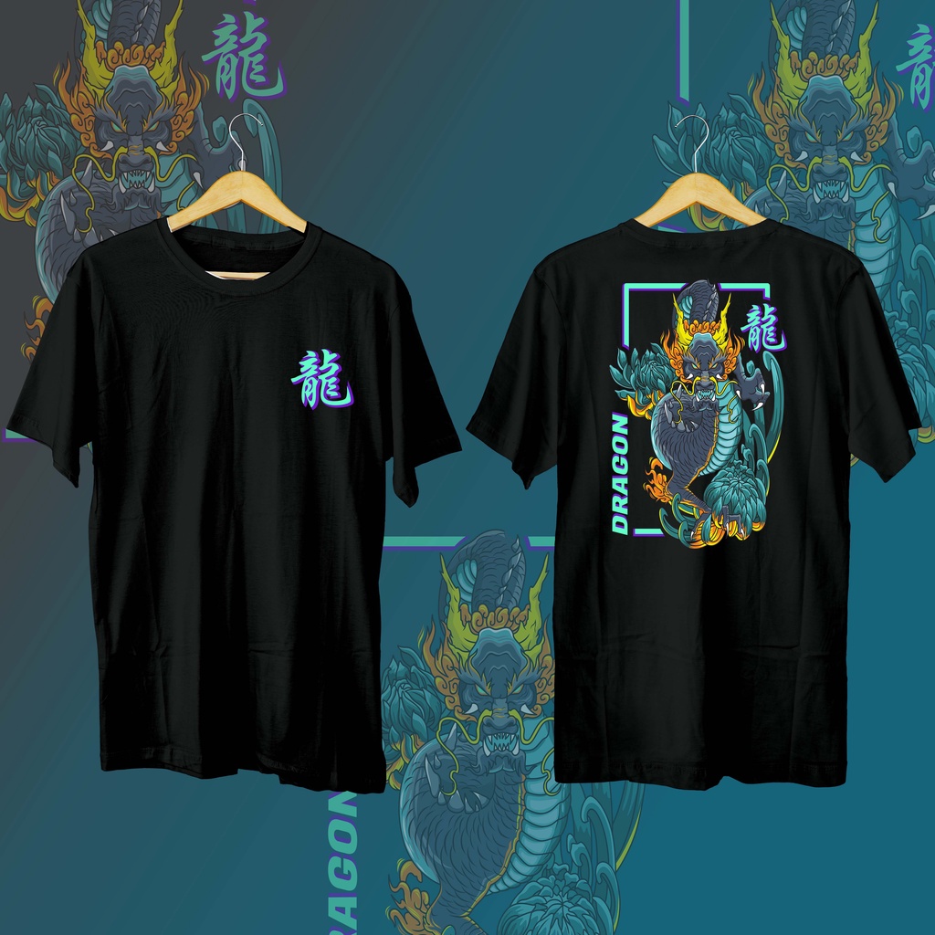 KAOS DISTRO GAMBAR DEPAN BELAKANG &quot;DRAGON&quot;/kaos pria/atasan distro/O neck