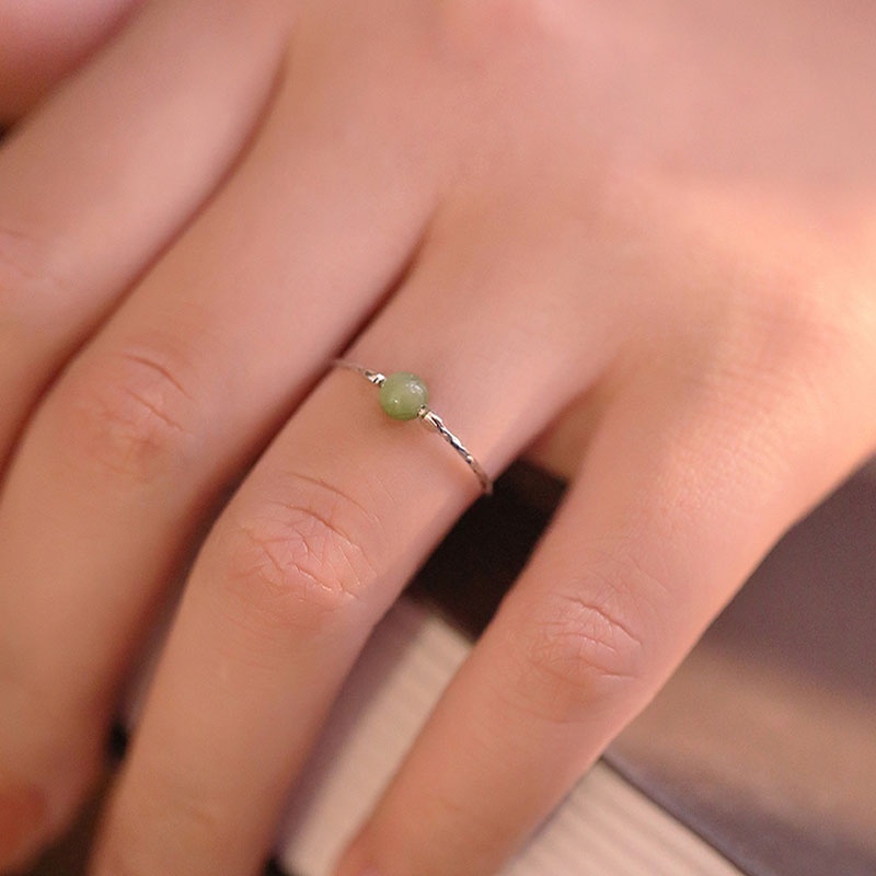 Cincin Manik-Manik Batu Giok Hetian Emerald Alami Untuk Wanita