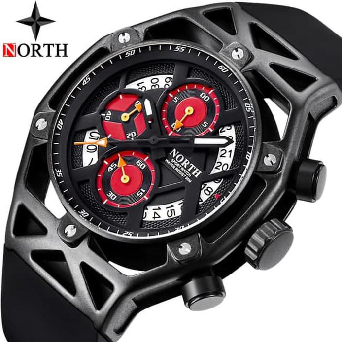Jam Tangan Pria Original NORTH 7710 Chronograph Anti Air Black JS072