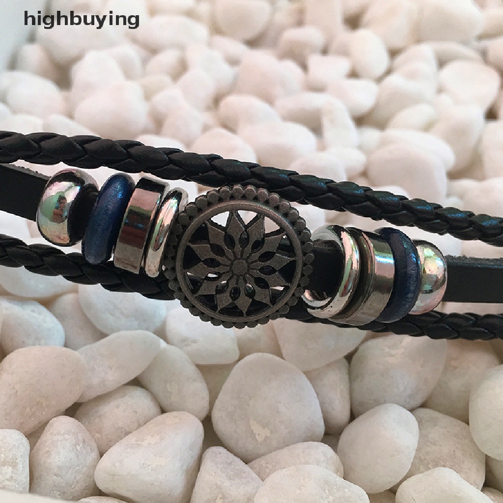 Hbid Gelang Tangan Kulit PU Lilit Vintage Punk Hias Simbol Infinity Untuk Pria / Wanita