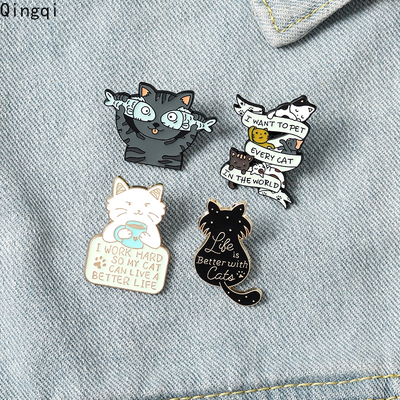 Bros Pin Enamel Bentuk Kucing Ikan Kopi Untuk Hadiah Anak