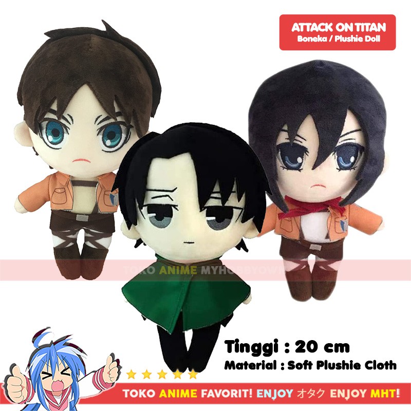 Boneka Attack On Titan AOT Levi Eren Mikasa Anime Plushie Doll Shingeki  no Kyojin SNK