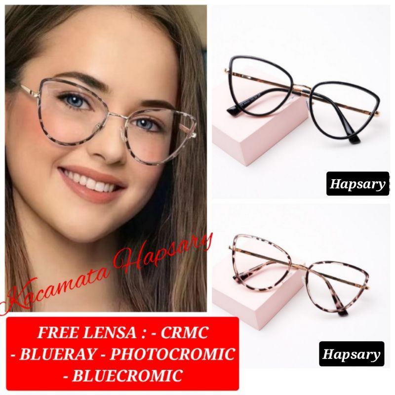 KACAMATA MINUS FRAME AMAYA LENSA ANTI RADIASI | KACAMATA PHOTOCROMIC | KACA MATA WANITA CAT EYE 98525