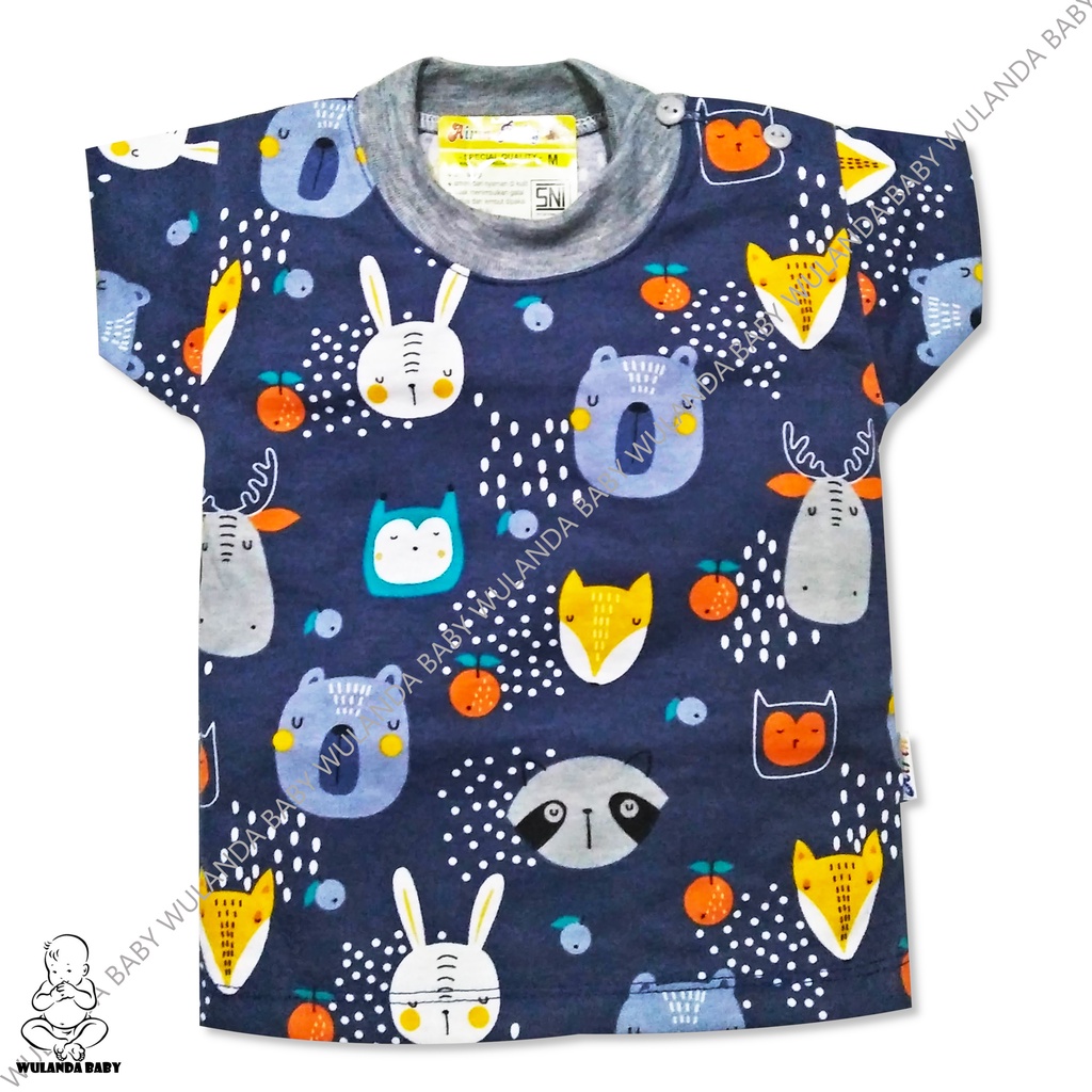 Wulanda 3 pcs baju kaus oblong anak bayi lengan pendek warna motif printing AIRIN baby kancing pundak SNI motif bisa untuk laki laki dan perempuan netral-1