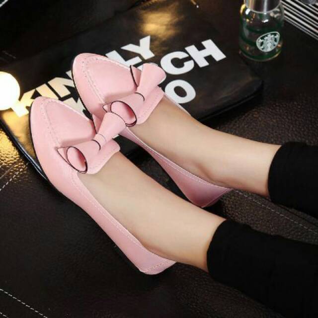 NunuLisaTan - Flat Shoes Wanita Teplek hitam pink FLAT BUNGA GULUNG