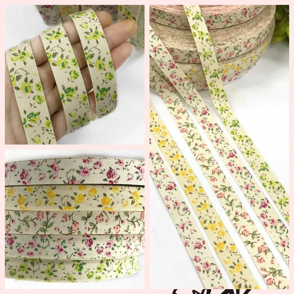 1 Yard - PITA KATUN MOTIF BUNGA | PITA KADO | PITA HAMPERS SIZE 1.5 CM