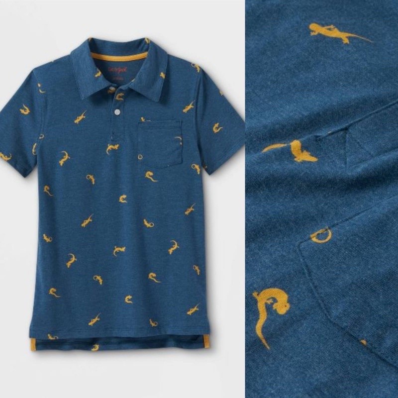 Baju Kaos polo kerah anak Cat&Jack biru lizard 4-16 T