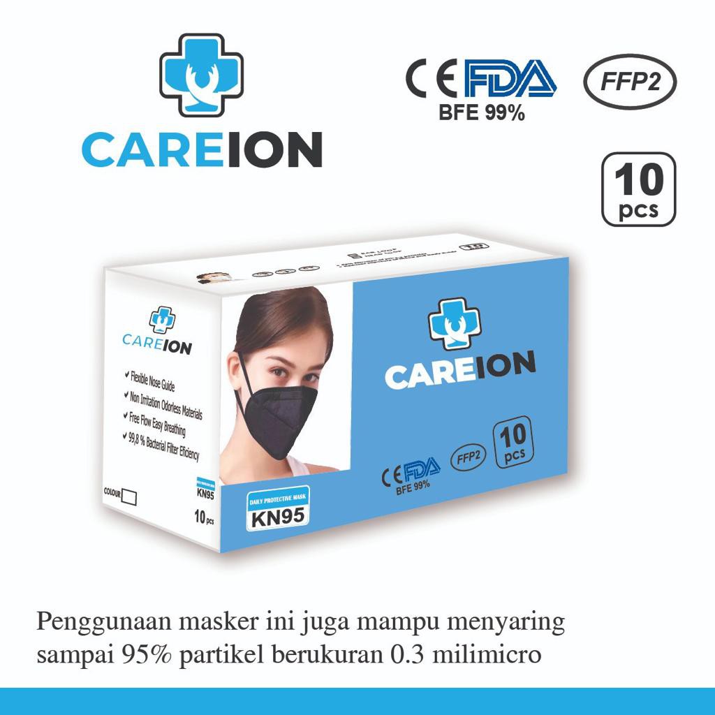 Masker KN95 HITAM Careion Isi 10 PCS  Masker N95  Masker KN95 EARLOOP  HITAM Care ion - TANPA BOX