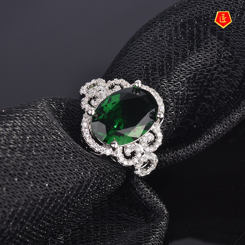 [Ready Stock]Elegant New Fashion Emerald Diamond-Studded Ring