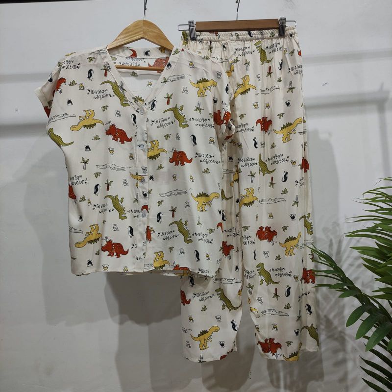 PIYAMA RAYON | PIYAMA VNECK | PIYAMA KEKINIAN | BAJU RUMAHAN-KCPD V