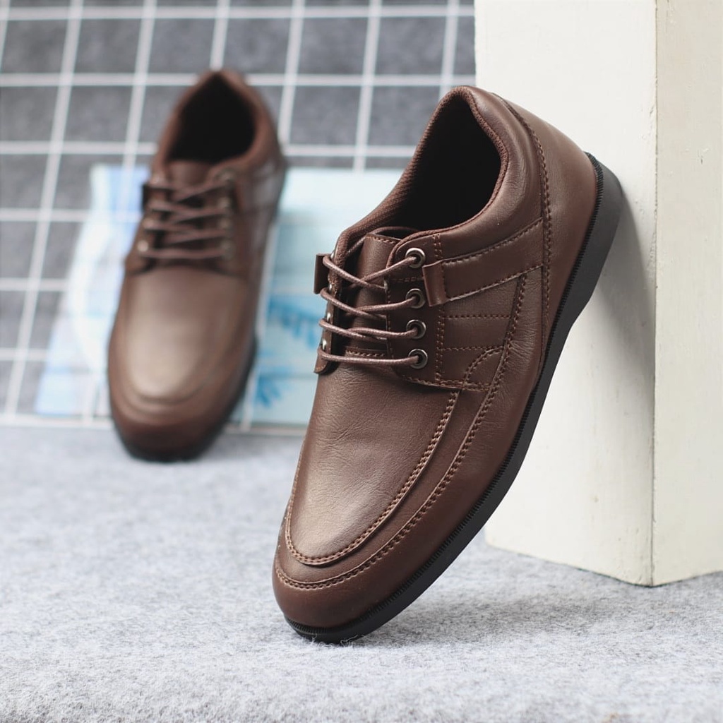 Enoz Igor!Sepatu sneakers tali casual formal kerja pria kulit sintetic warna coklat keren cowok kuliah sekolah gereja pesta kondangan kawinan