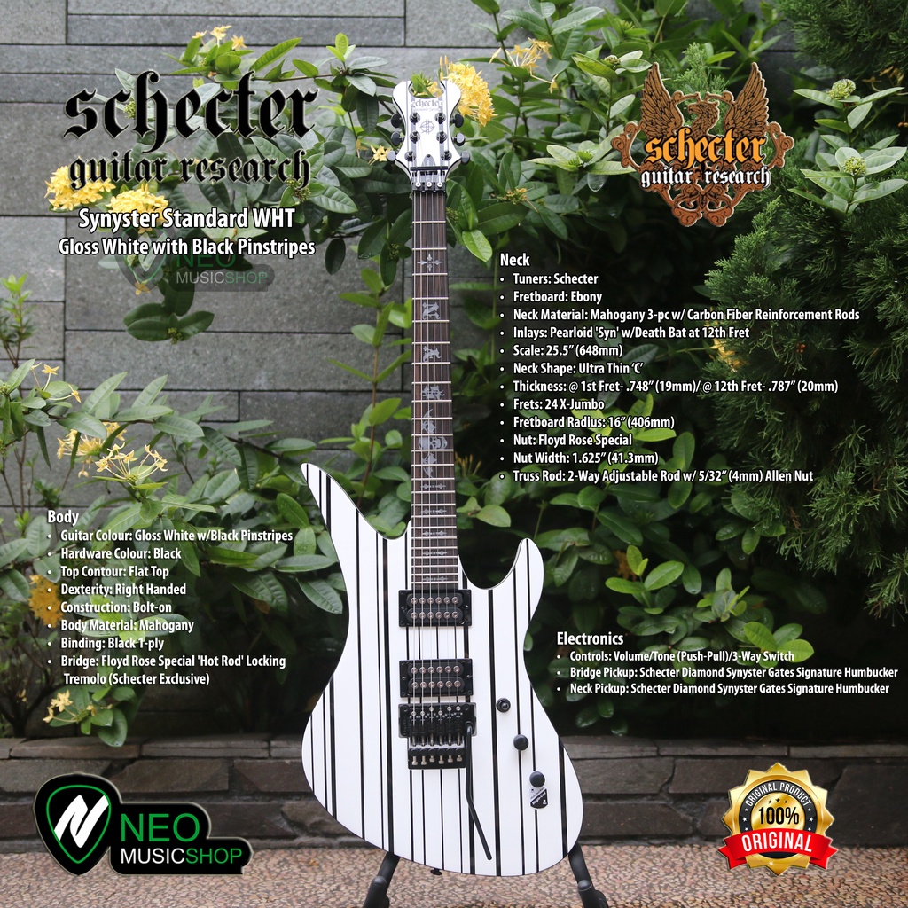 Schecter Synyster Standard WHT Gloss White with Black Pinstripes
