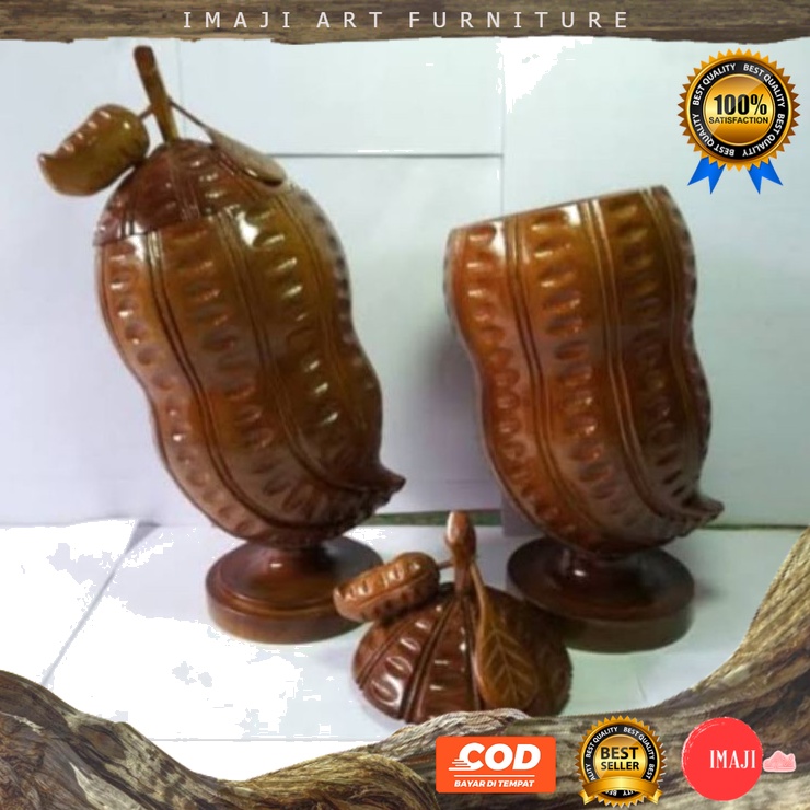 [ COD ] Toples kayu tempat cemilan kue kering model kacang koleksi pajangan furniture jati blora asl